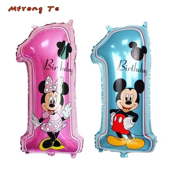

50pcs 30'' 76cm mickey Minnie Number 1 foil air Balloon pink blue for mickey party 1st Birthday Party baby shower Decor Supplies