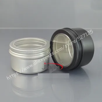 

100g black/silver aluminum jar/tin/can with window.Aromatherapy tin,100ml cosmetic aluminum jar,for cream/candles/food storage