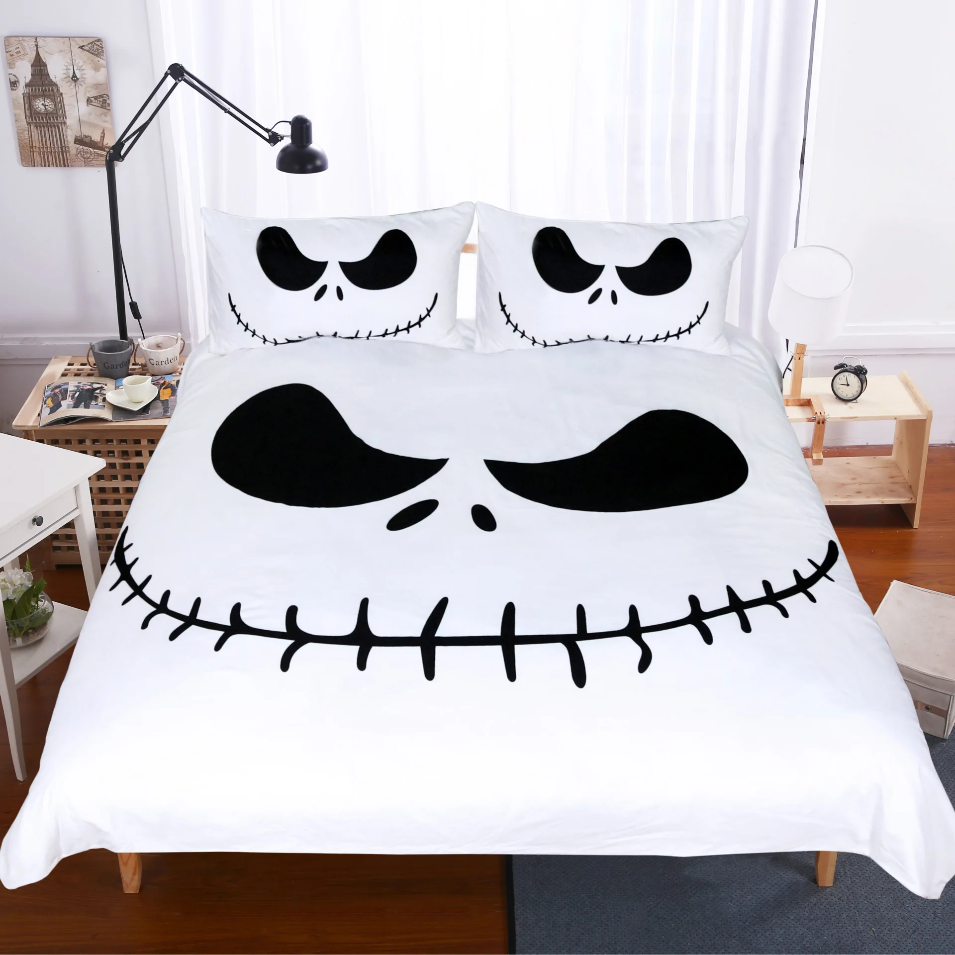 Happy Halloween Bedding Set Black and White Nightmare Before Christmas