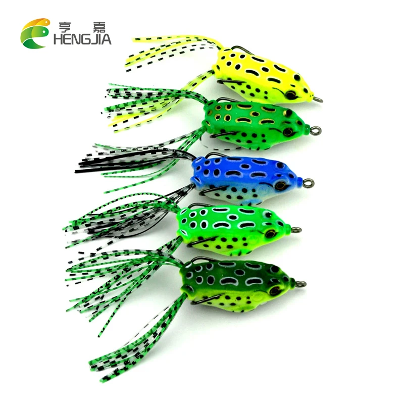  HENGJIA Lot 5Pcs Soft Plastic Fishing lures Frog lure With Hook Top Water 5CM 8G Artificial Fish Tackle 