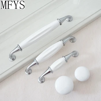 

Silver White Dresser Pulls Drawer Handles Ceramic Kitchen Cabinet Handle Porcelain Furniture Handle Hardware 96 128 160 mm