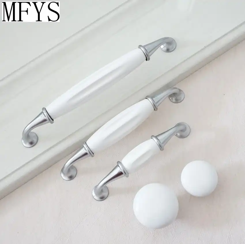 Silver White Dresser Pulls Drawer Handles Ceramic Kitchen Cabinet