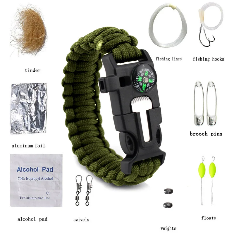 

Outdoor Survival Bracelet Fishing Kit Men Women Braided Paracord Multi-function Camping Rescue Emergency Compass Whistle Knife