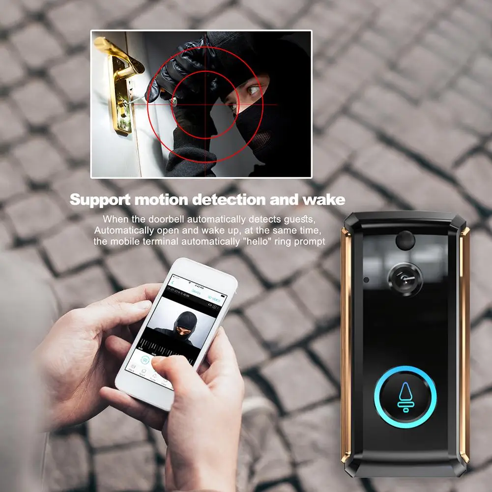 

1080P Wifi Wireless Video Doorbell Intercom Entry System with HD 1000TVL Wired Camera picture record