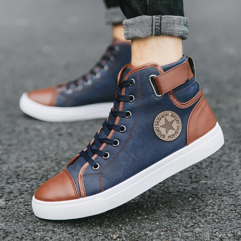 

Men Casual Shoes 2019 Spring Autumn Lace-up Demin Jeans Canvas Shoes Fashion High Top Men Canvas Shoes Footwear Men Espadrilles