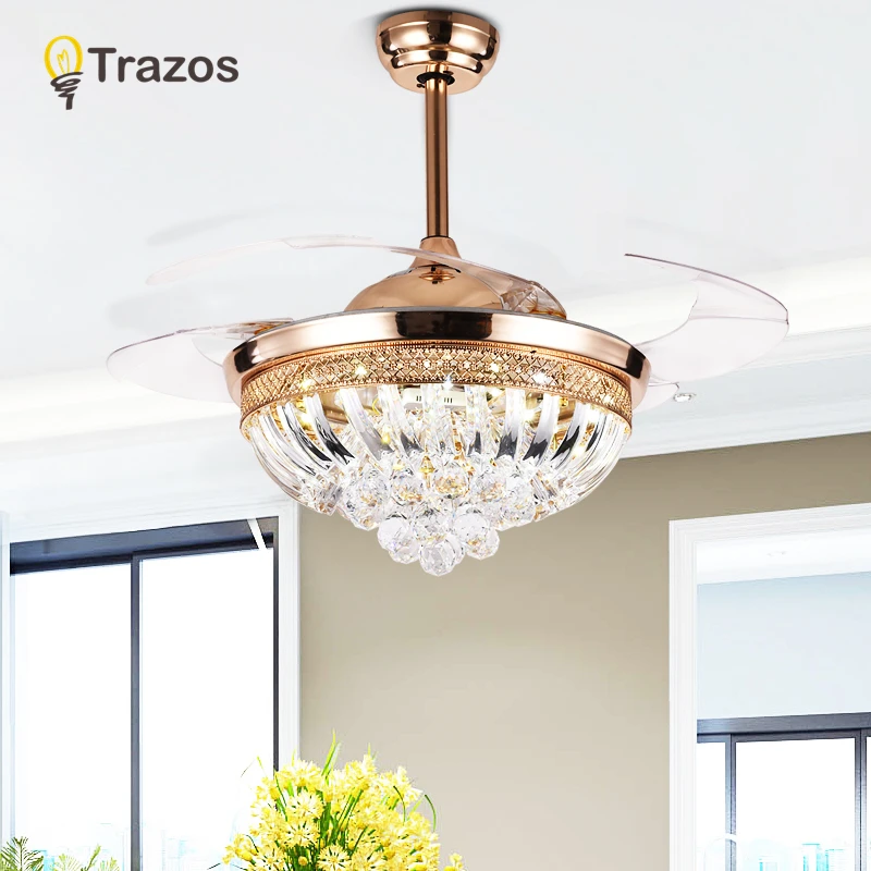 TRAZOS Modern Ceiling Fans Rose Gold Remote Control ABS ...
