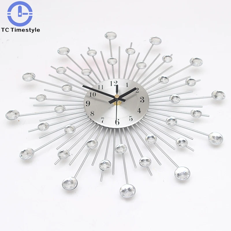 

Wall Clock Creative Simple Mute Metal Watch Diamond Craft Art Large Morden Design Home Decor Luxury 3D Sticker Living Room