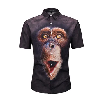 

seestern luxury brand new 2019 men monkey Short sleeves shirt digital 3D roaring orangutan fashion casual shirts high quality to