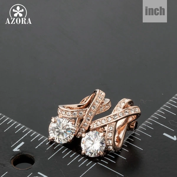 AZORA X Element Rose Gold Color Stellux Austrian Crystal Uique Design 2ct CZ Stud Earrings TE0073