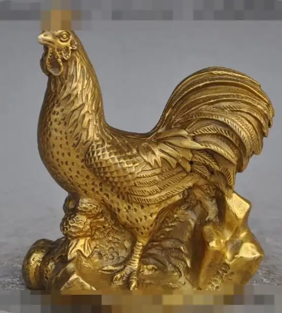

S00357 7"chinese fengshui brass wealth zodiac Cock Rooster Chicken animal lucky statue B0403