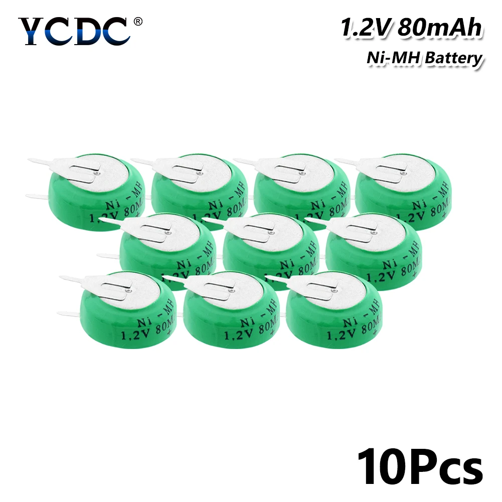 

1.2V 80mAh Ni-MH Li-Po Lithium Li-polymer Bateria Batteries Rechargeable Button Coin Cell Battery With Solder Pins 10Pcs for toy