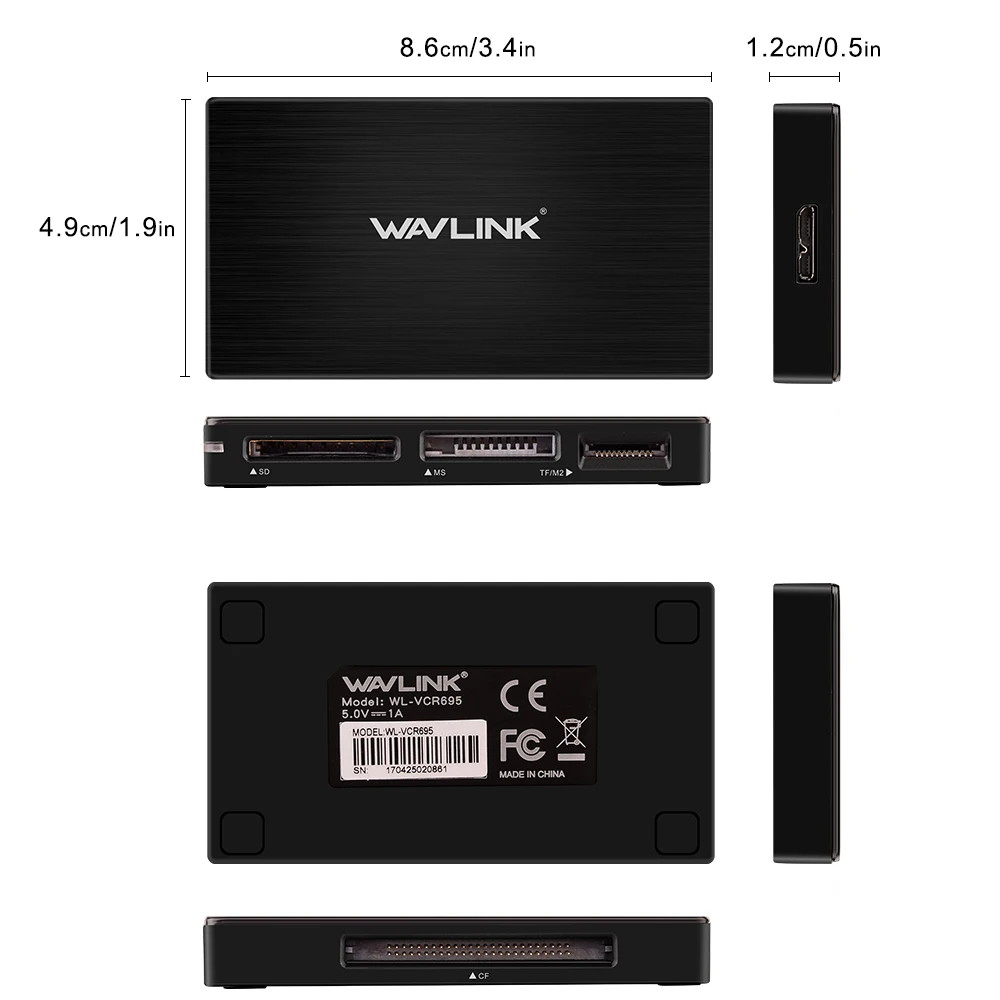 Wavlink все в 1 USB 3,0 SD TF SD SDXC SDHC MS CF M2 кардридер адаптер высокоскоростной считыватель карт памяти с удлинителем 50 см