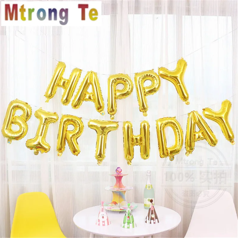 Feliz cumpleaños inglés carta globo conjunto oro rosa globo de la fiesta de cumpleaños fiesta helio globos de globo proveedor