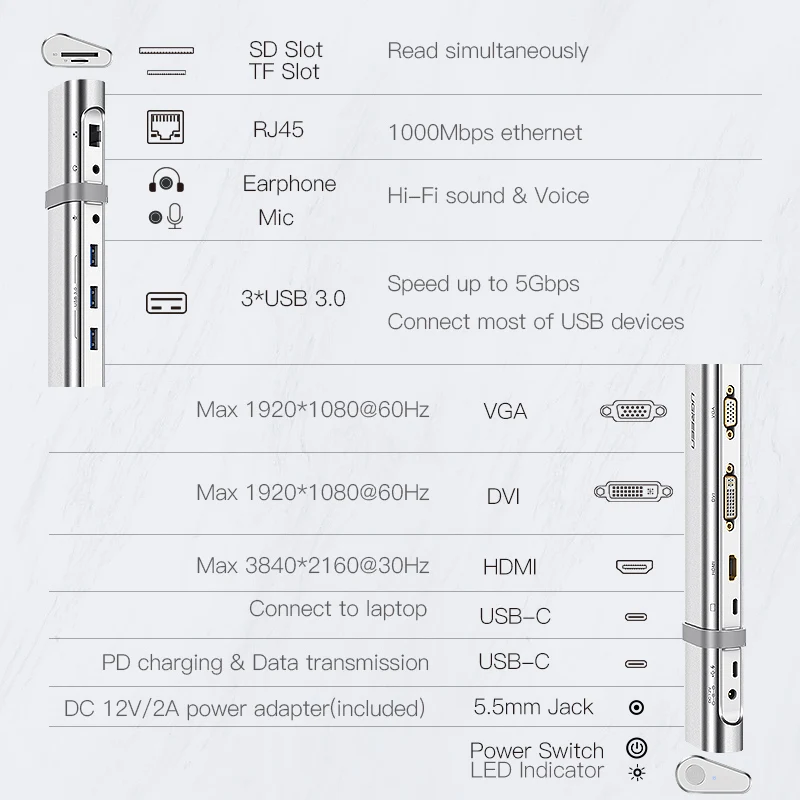 Продажа Ugreen font b USB b font C концентратор док станция все в одном type C к Мульти font b USB b font 3,0 HDMI адаптер для MacBook Pro 13 Air font b USB b font C 3,1 разветвитель порт type C концентратор