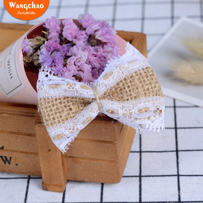 

20pcs/lot Jute Bowknot DIY Rustic Wedding Decoration Bachelorette Party Supplies Room Home Table Decora Easter Bridal Shower
