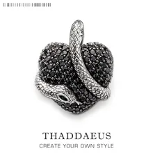 Подвеска в виде черной змеи в форме сердца, брендовые Модные Винтажные Ювелирные изделия, 925 пробы серебряные украшения Thomas Bijoux, аксессуары, подарок для женщин Ts