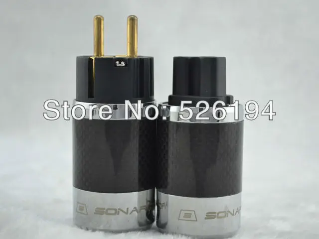 Free shipping one pair SONAR QUEST EUR Schuko Gold Plated Mains Power Plug Carbon Fiber IEC Connector