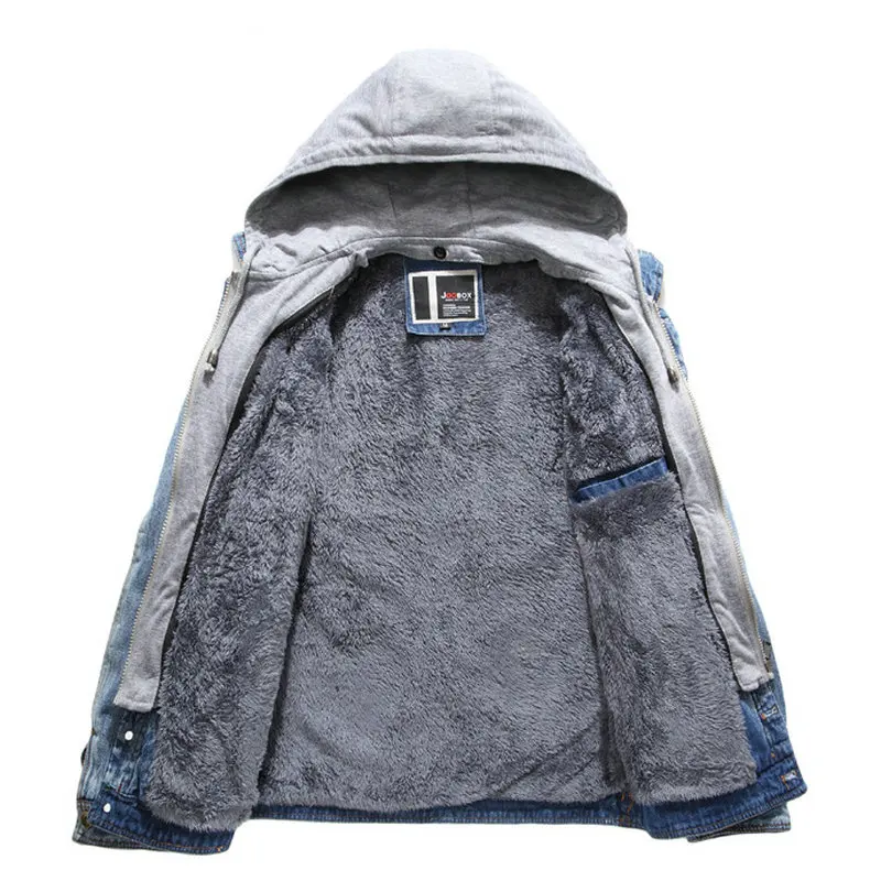 2019 New Autumn Winter Denim Jacket Men Hooded Casual Streetwear Warm Men's Jeans Jacket Coat