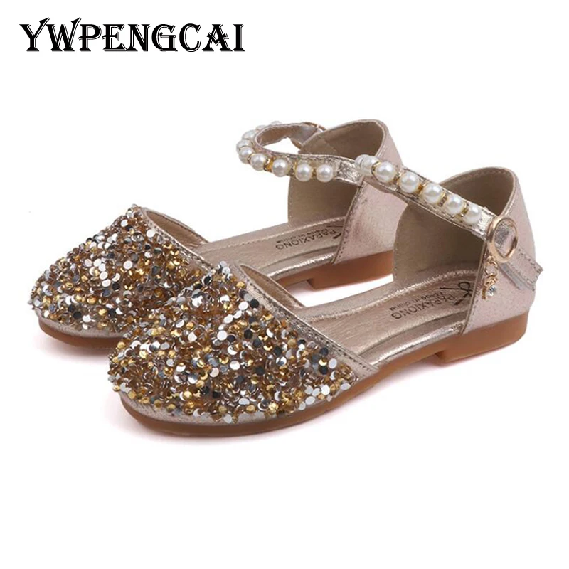 

YWPENGCAI Spring Summer Baby Toddler Girl Sandals Rhinestone Sequin Children Party Shoes Closed Toe Girls Sandals Size 21-36