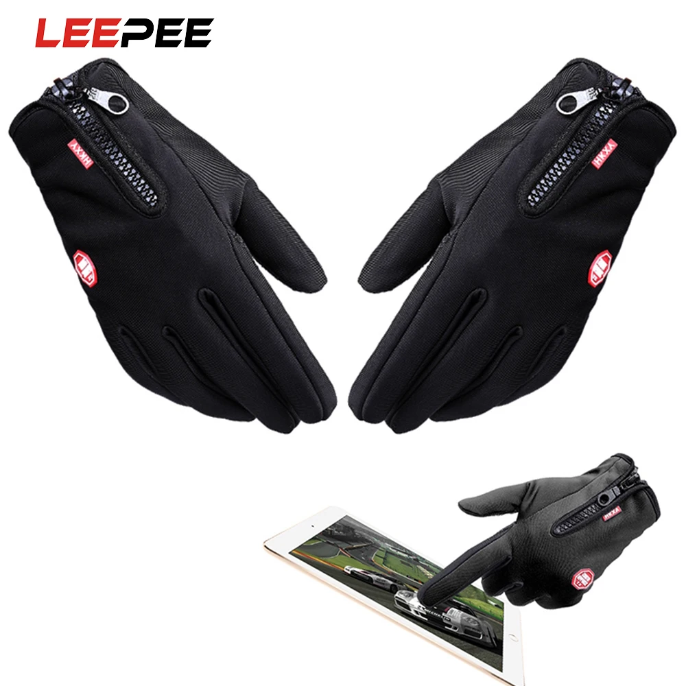 LEEPEE 1 زوج تعمل باللمس للدراجات النارية قفازات كاملة الأصابع يندبروف الشتاء الدفء الرياضة في الهواء الطلق على الجليد التزلج قفازات