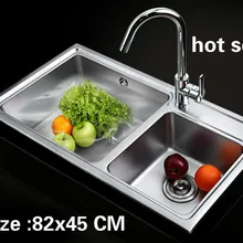 Квартира Многофункциональный высокое качество двойной кухонный паз раковина 304 из нержавеющей стали большой Лидер продаж 820x450 мм