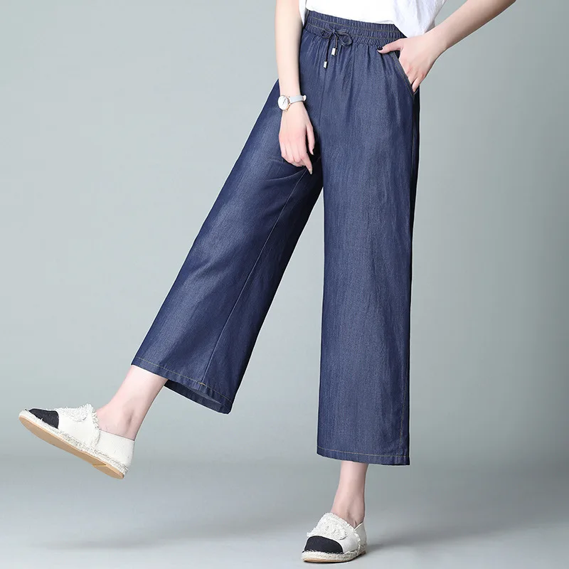 

Tencel Women Jeans Wide Leg Loose Female High Waist Ankle Length Pants Plus Size 6xl 2019 Spring Summer Trousers