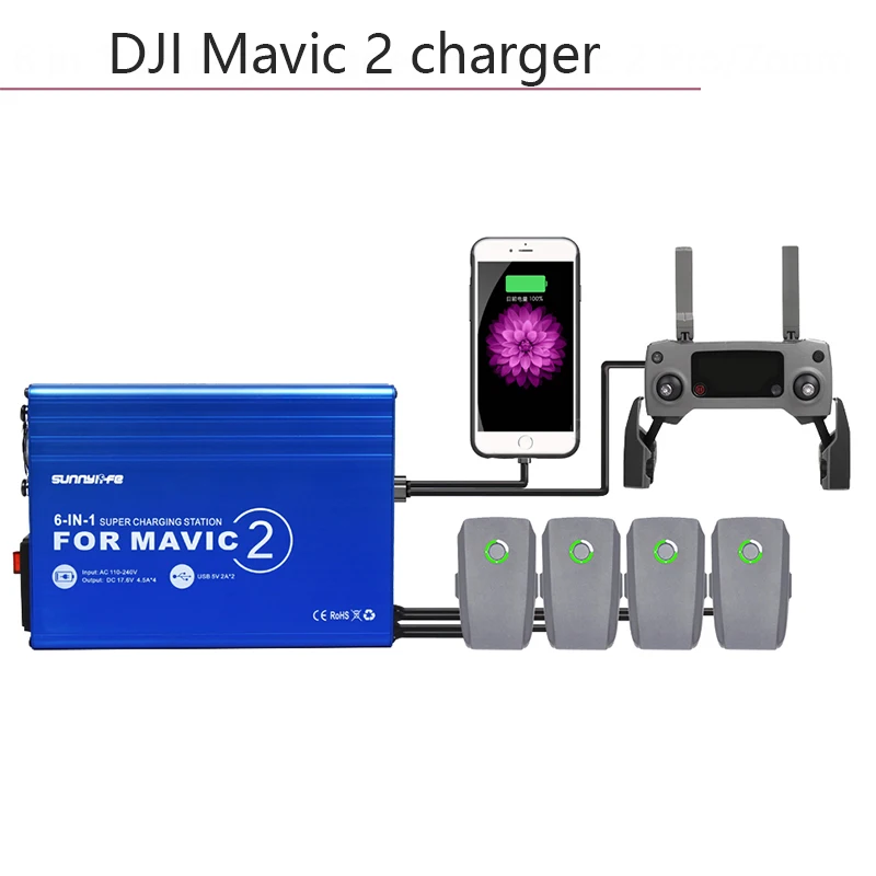 

DJI Mavic 2 Rapid Smart Multi Battery Charger 6 in 1 Charging Hub for mavic2 Pro/Zoom Drone Remote Controller Accessories parts