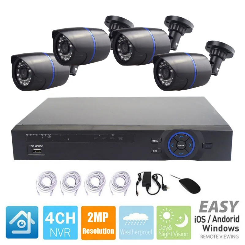 

FULL HD 1080P CCTV System PoE Kit 4CH CCTV Surveillance PoE System 4CH POE NVR 2MP + 4PCS 1080P Outdoor PoE IP Camera CCTV Kit