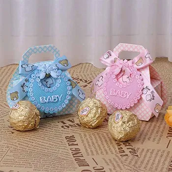 

6pcs chocolate Candy Box gift bag with Ribbon for Baby Shower Gender Reveal Christening Baptism first birthday Party Favor Gift