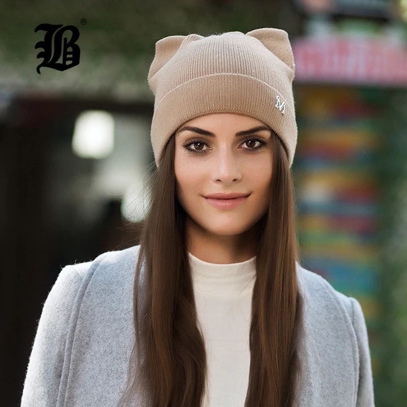 

[FLB] Autumn Warm Winter Hat For Women Cat Ears Velvet Skullies Beanie Hats with Ear Flaps Caps Ladies Beanies Bonnet F18056