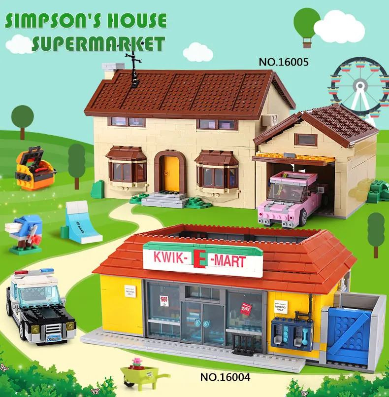 DHL 16005 16004 игрушки Симпсоны модель дома Строительные Блоки Кирпичи совместимы с 71006 подарки для мальчиков Kwik-E-Mart детские игрушки