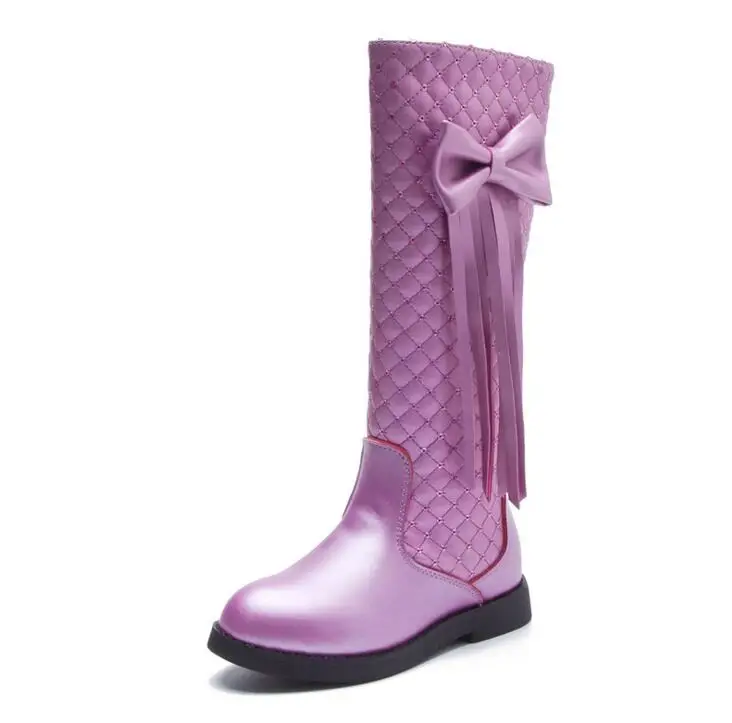 

Older kids snow boots 2018 children's waterproof Gaotong warm winter Bow fringed princess boots 26-39 large size girls shoes