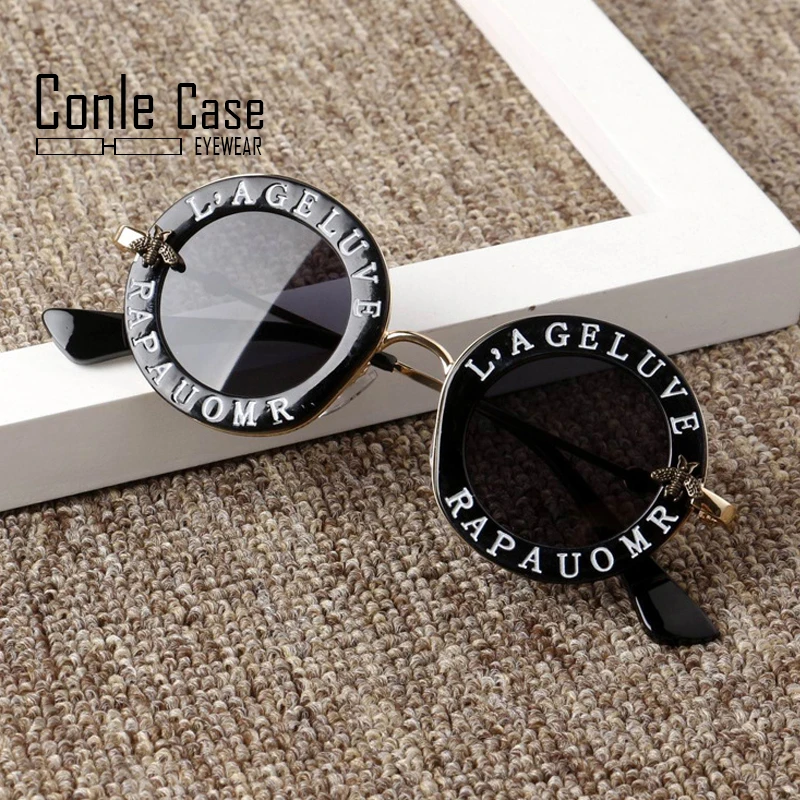 

Conle Case 2019 new Korean version of the personality baby round frame letters sunglasses retro wide-brimmed children sunglasses