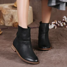 2016 Flat Heel Genuine Leather Women Boots Vintage Handmade Women Shoes Ankle Boots