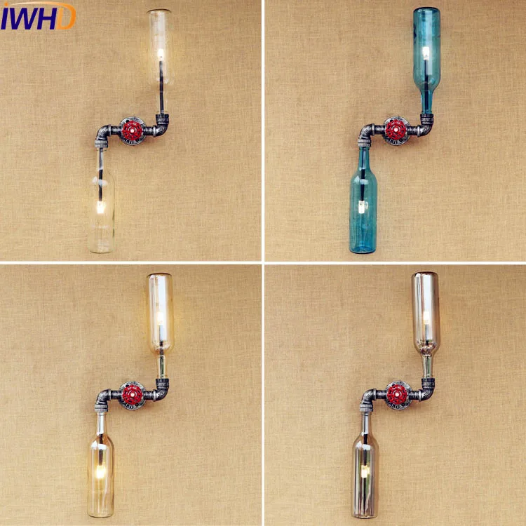 

IWHD Glass Bottle Vintage Retro Wall Lights Fixtures LED Loft Antique Pipe Wall Lamp Industrial Wall Light Sconce Apliques Pared