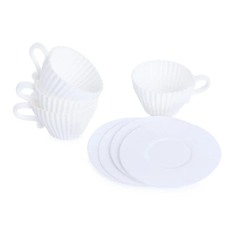 4pcs Silicone Cupcake Muffin Baking Mold Cups with Tea Saucers | Дом и сад