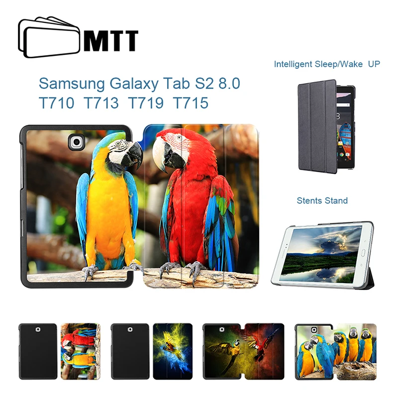 

Colorful Parrots PU Leather Cover For Samsung Galaxy Tab S2 8.0 inch Tablet Flip Stand Cover T710 T713 T715 T719 SM-T710 SM-T715