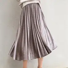 На подкладке) корейский бархат чистый синий ретро длинная Плиссированная юбка