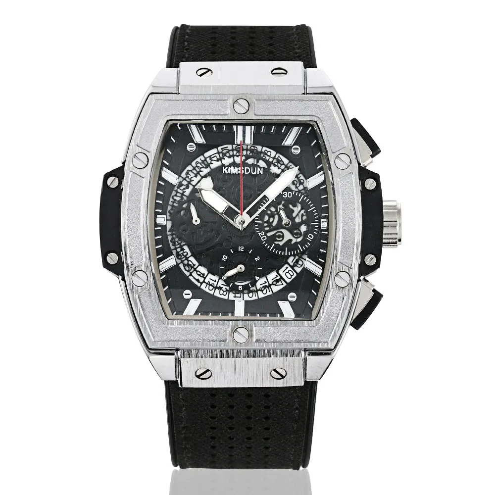 Известный бренд KIMSDUN мужские tonneau модные трендовые Роскошные спортивные кварцевые часы с хронографом прозрачные часы Военные Силиконовые часы Relogio