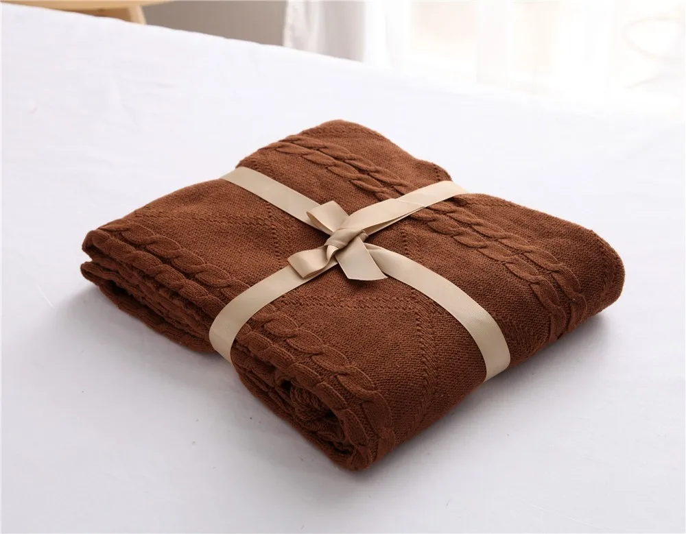 Лидер продаж высокое качество хлопок белый, бежевый, коричневый, серый, красный, зеленый вязать одеяло для диван/кровать/дома одеяло для весны - Цвет: Brwon B