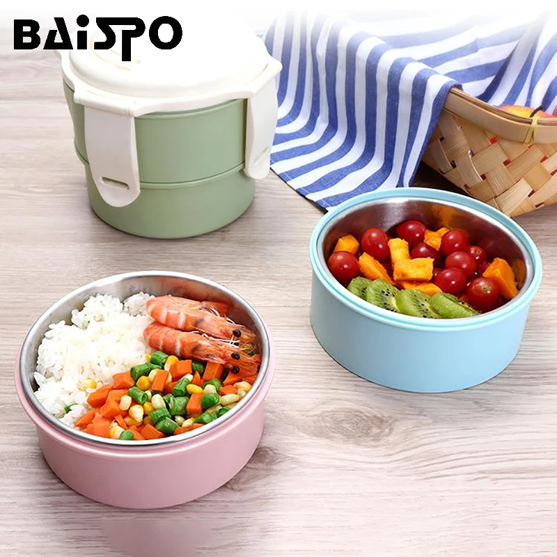

BAISPO 3layers Stainless Steel Lunch Box Heated Lunch Box For Kids Food Heating Container Thermal Lunch Box Container Food Bento