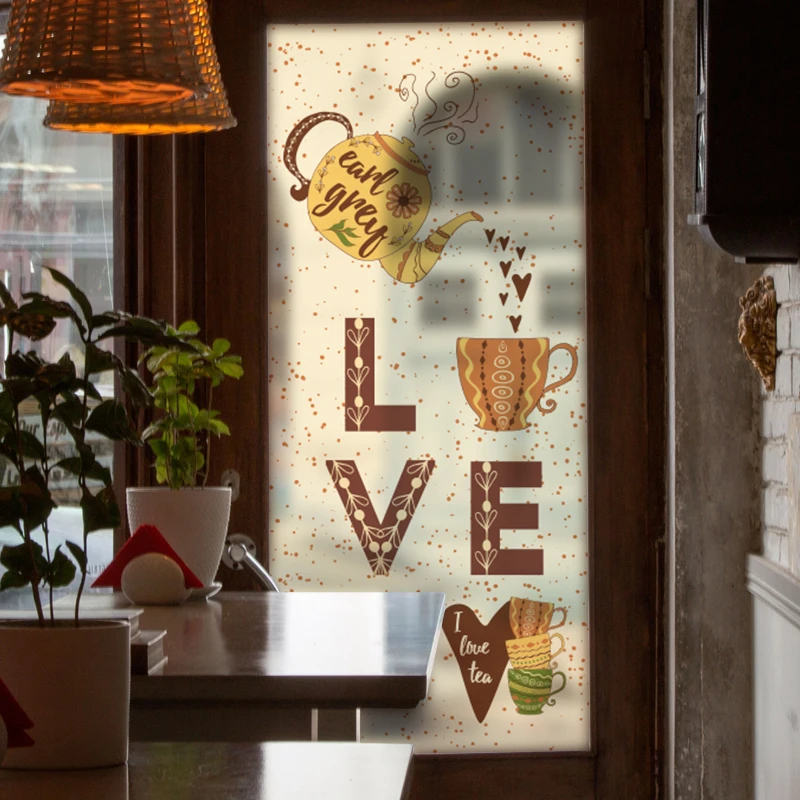 

Free Size Static Cling Frosted Opaque Stained Window Film Decorative Privacy Glass Sticker Digital printing BLT962 Comic Cafe