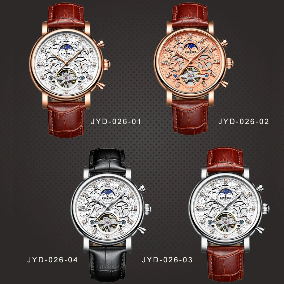 KINYUED الرجال ووتش التلقائي المرحلة القمر تقويم توربيون رجل الهيكل العظمي ساعات آلية الذهب جلدية العسكرية ساعة معصم KINYUED الرجال ووتش التلقائي المرحلة القمر تقويم توربيون رجل الهيكل العظمي ساعات آلية الذهب جلدية العسكرية ساعة معصم