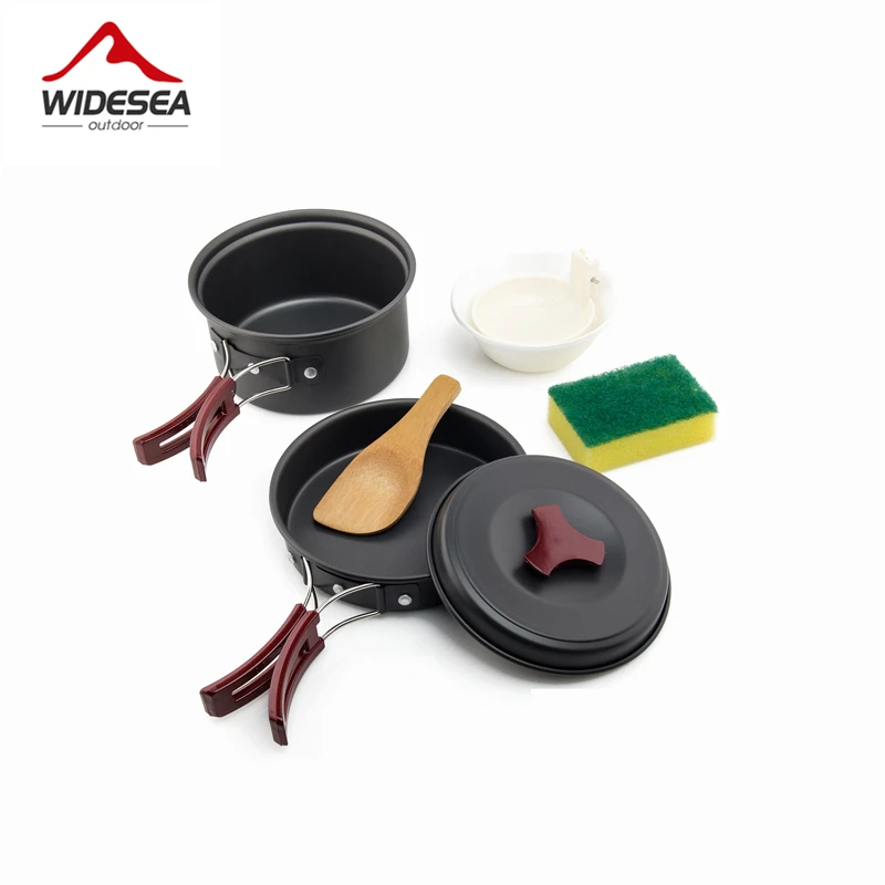 Widesea 1-2 personas acampar al aire libre vajilla conjunto vajilla viajes de picnic utensilios de cocina antiadherente Sartenes Ollas Cuencos senderismo utensilios