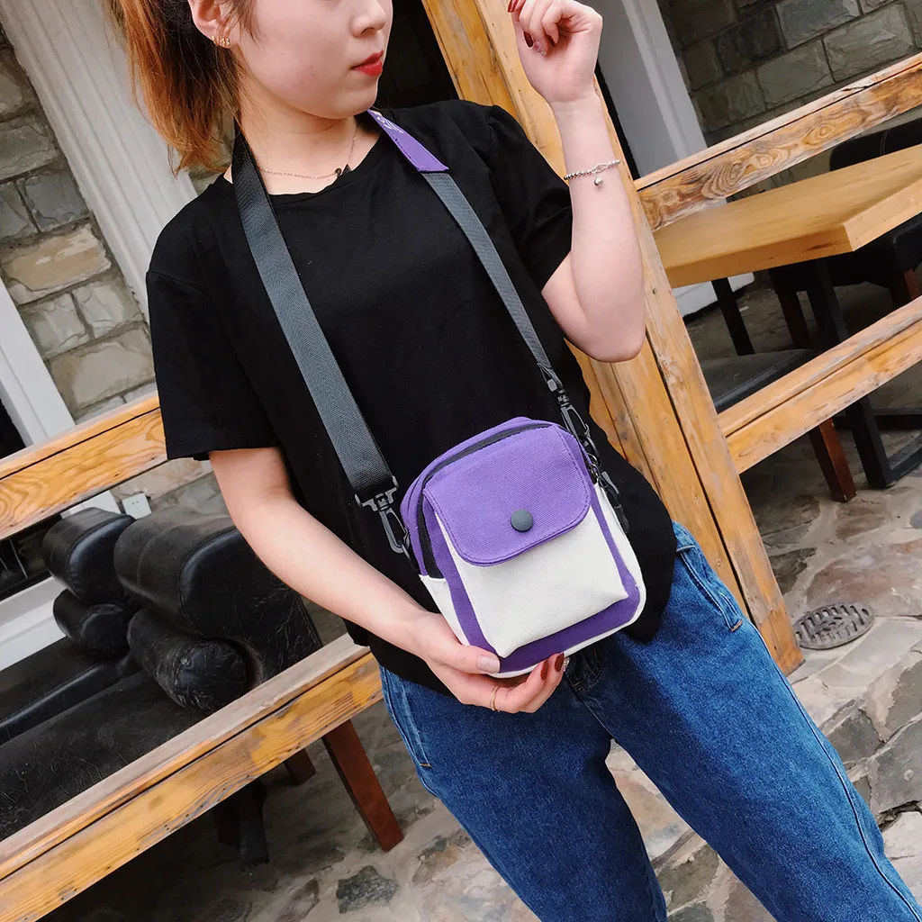 

Canvas Shoulder Bags Colorblock Messenger Bag hip hop Tote Package Crossbody Bags Purses Casual Handbag For teenager school bag