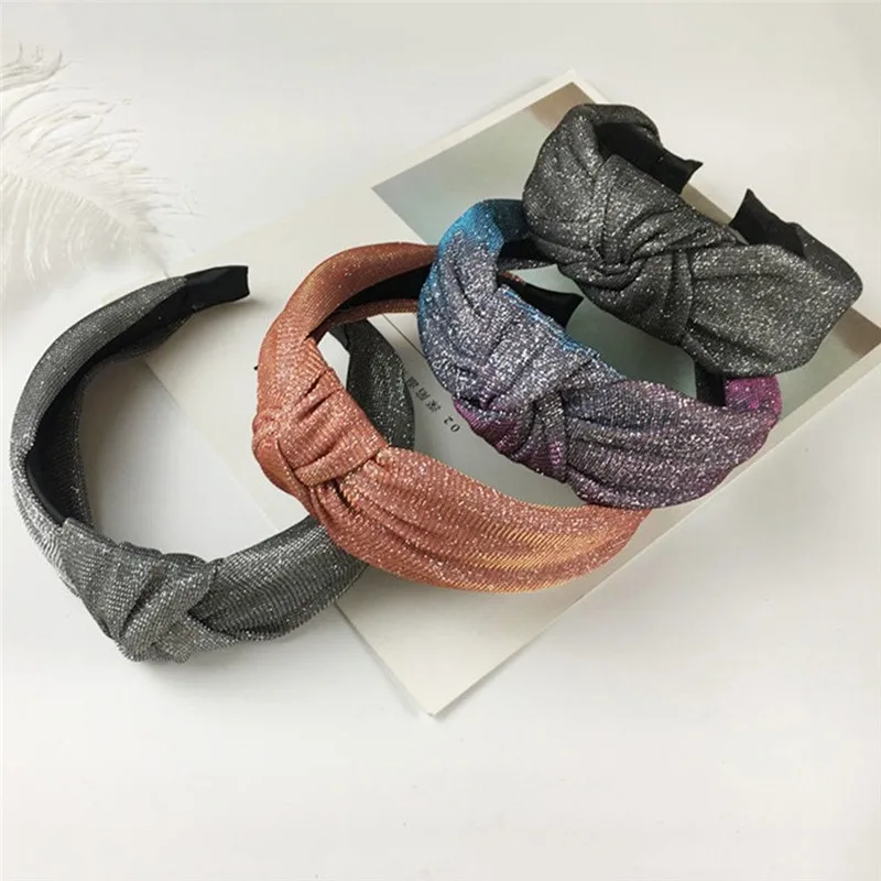 

Vintage Glitter Hairbands Fashion Women Girls Knitting Twisted Knotted Headband Wide Hair Bands Headwear Accessories