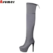 ASUMER/Большие размеры 34-43, новинка, модные женские туфли Сапоги выше колена высокого качества; женские облегающие эластичные сапоги женская обувь