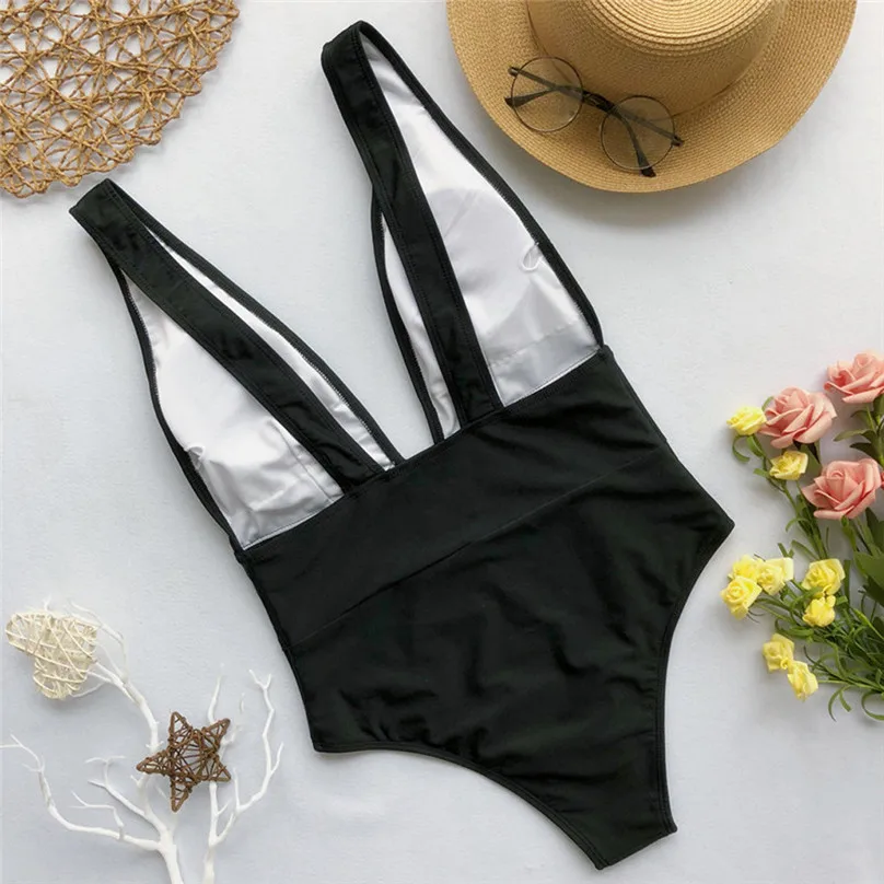 Women Bikini One Piece Swimsuit Monokini Pure Color Metal Buckle Sexy Swimsuit for Girls Summer Beach Swim 2019 New #3f15 (19)