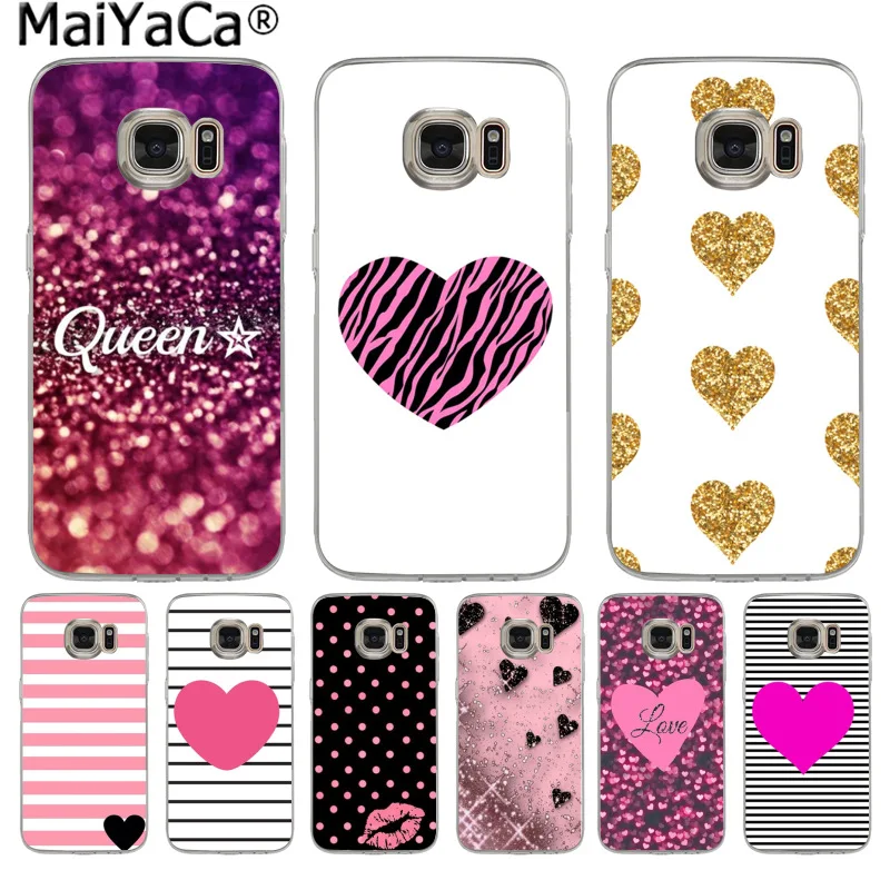 

MaiYaCa Pink Stripes With Heart lips Cute Phone Accessories Case for Samsung S9 S9 plus S5 S6 S6edge S6plus S7 S7edge S8 S8plus