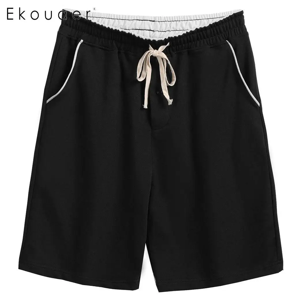 Ekouaer Men's Casual Sleep Shorts Drawstring Waist Patchwork Pockets
